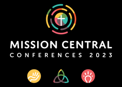 The 2023 Conferences Logo with Unity Symbol (white text on black background, click for full size)